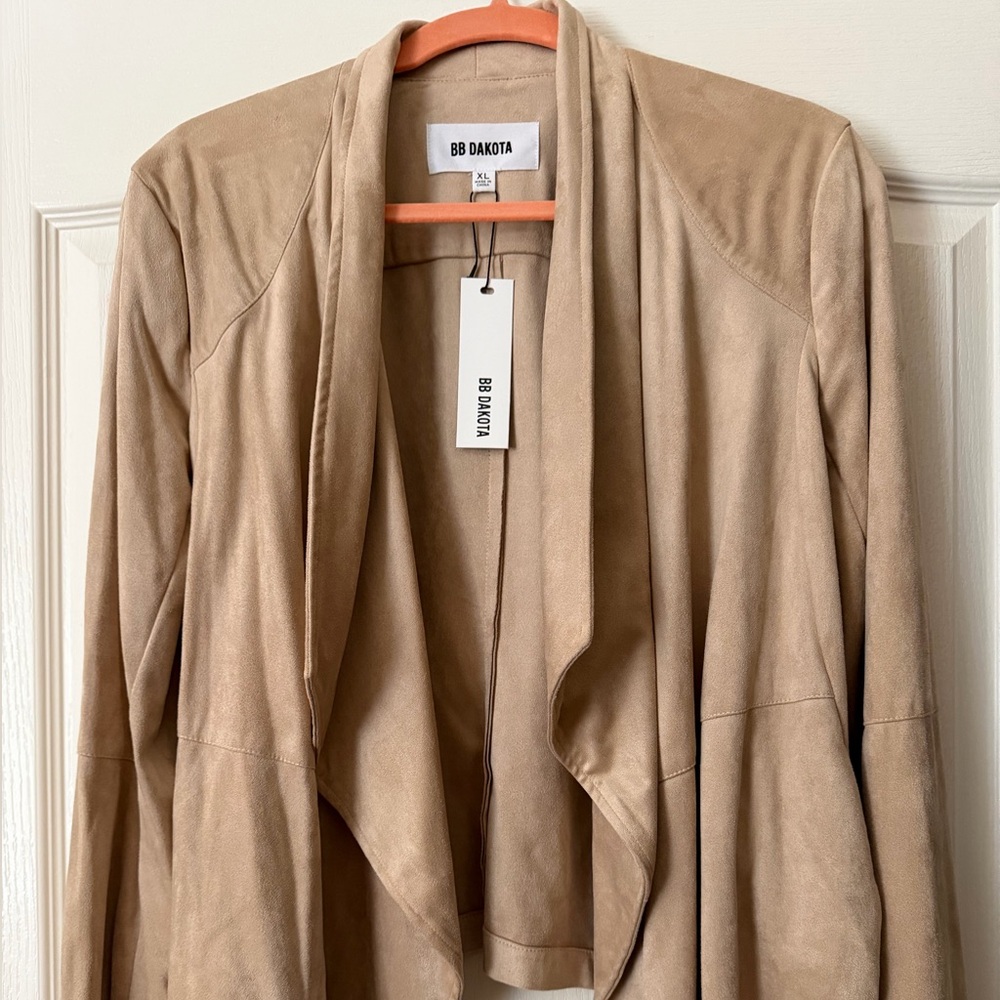 BB Dakota Women's Beige Drape Front Suede Blazer